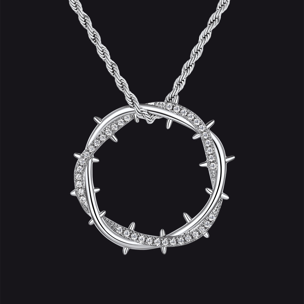 Christian Jesus Crown of Thorns Circle Pendant Necklace for