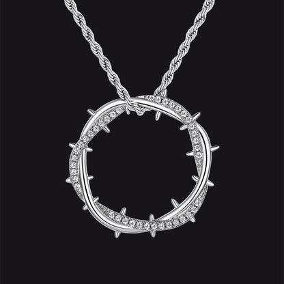 Christian Jesus Crown of Thorns Circle Pendant Necklace for