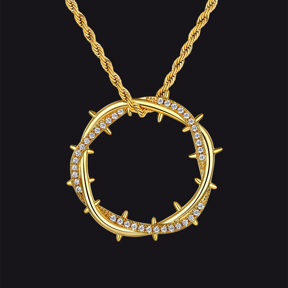 Christian Jesus Crown of Thorns Circle Pendant Necklace for