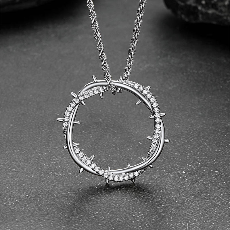 Christian Jesus Crown of Thorns Circle Pendant Necklace for