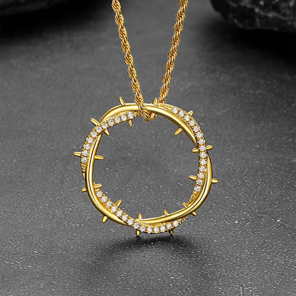 Christian Jesus Crown of Thorns Circle Pendant Necklace for