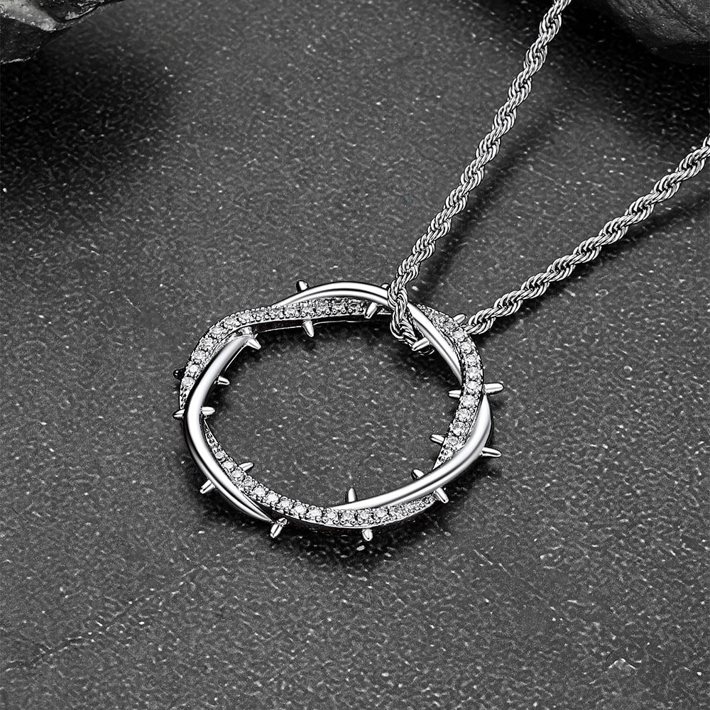 Christian Jesus Crown of Thorns Circle Pendant Necklace for