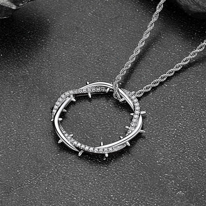 Christian Jesus Crown of Thorns Circle Pendant Necklace for