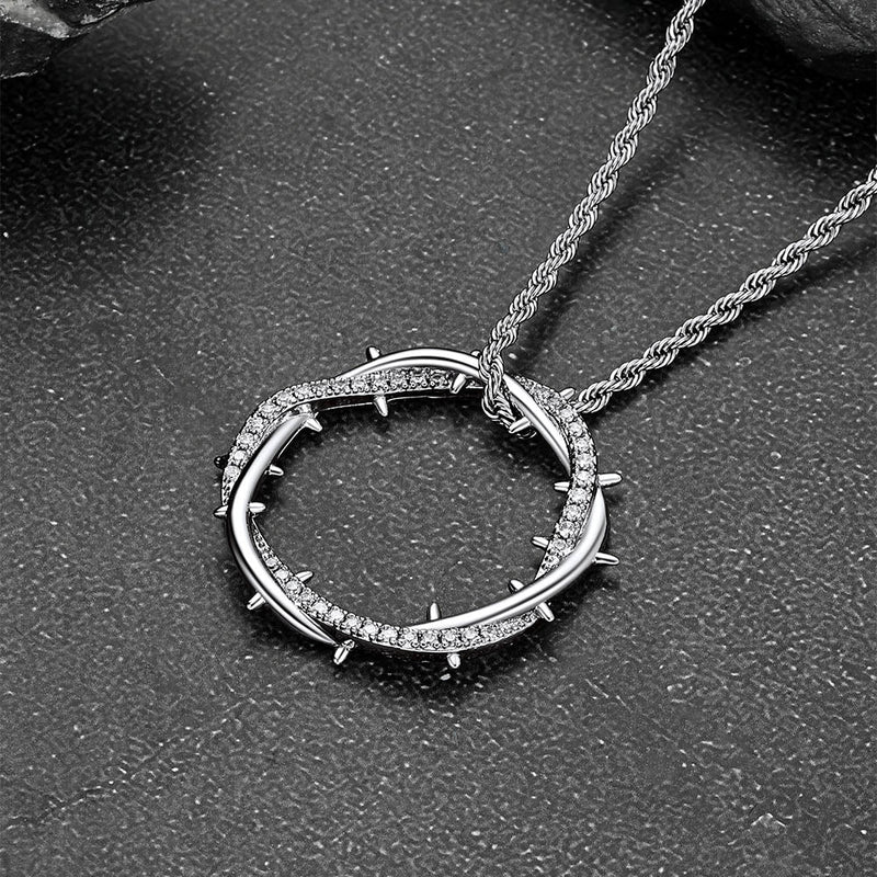 Christian Jesus Crown of Thorns Circle Pendant Necklace for