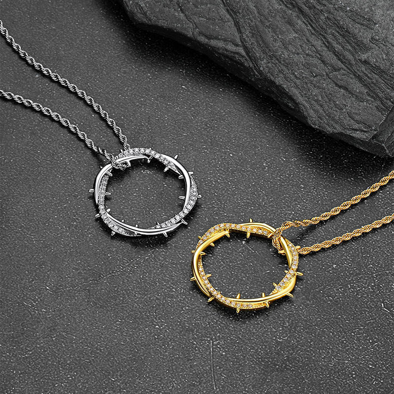 Christian Jesus Crown of Thorns Circle Pendant Necklace for