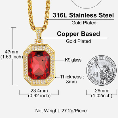 Cubic Zirconia Gemstone Crystal Dog Tag Necklace for