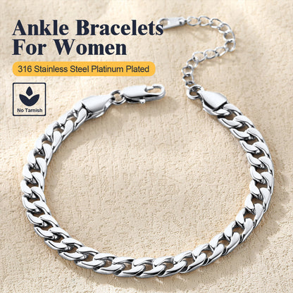 7mm Cuban Chain Anklet Bracelet for
