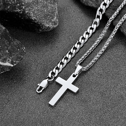 Gift for Cuban Chain & Cross Pendant Layered Necklace Set Birthday Gift