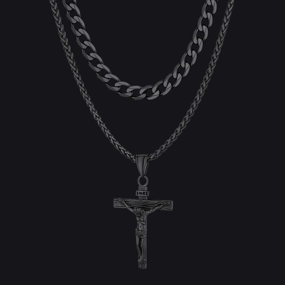 Gift for Jesus Cross & Cuban Chain Layered Necklace Set Birthday Gift