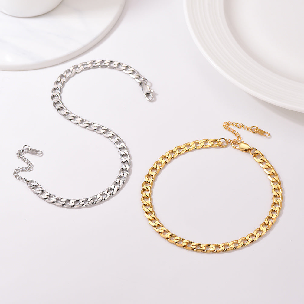 Stainless Steel Cuban Chain Link Anklet Bracelet for