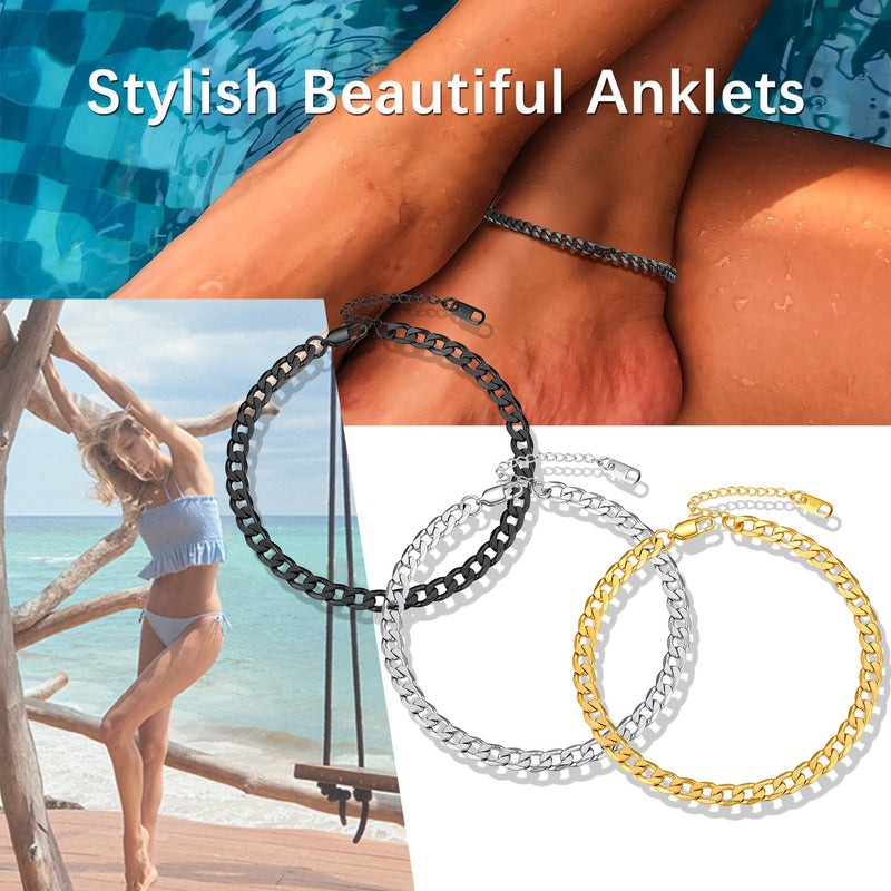 Stainless Steel Cuban Chain Link Anklet Bracelet for