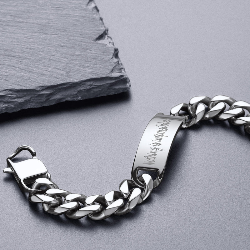 Customized Engraved Id Bar Cuban Chain Link Bracelet for