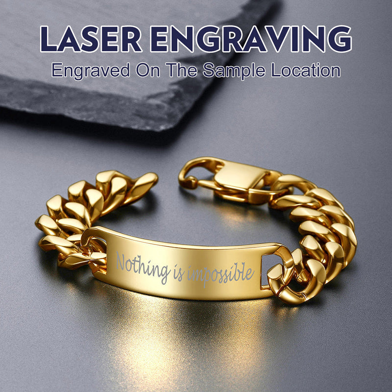Customized Engraved Id Bar Cuban Chain Link Bracelet for
