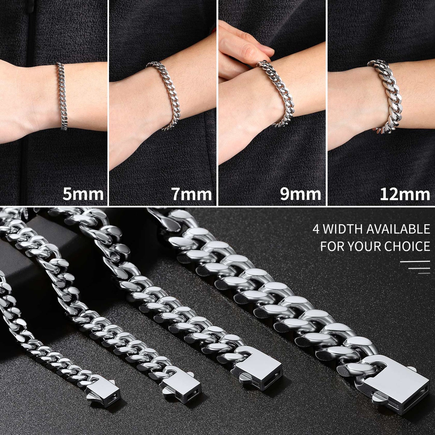 Miami Cuban Chain Bracelet 5/7/9/12mm Width Birthday Gift for