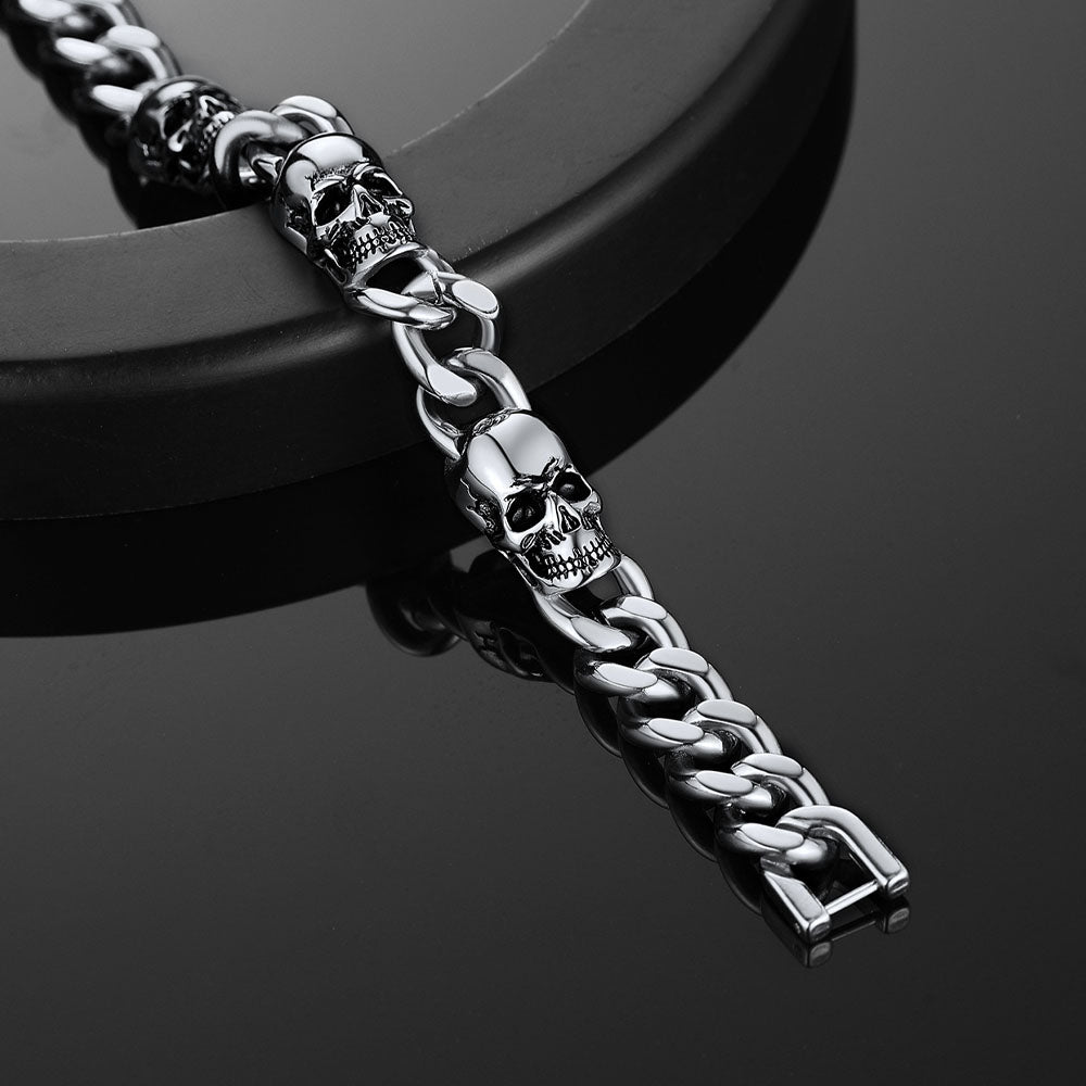 Gothic Skull Thick Cuban Chain Link Bracelet Halloween Gift for