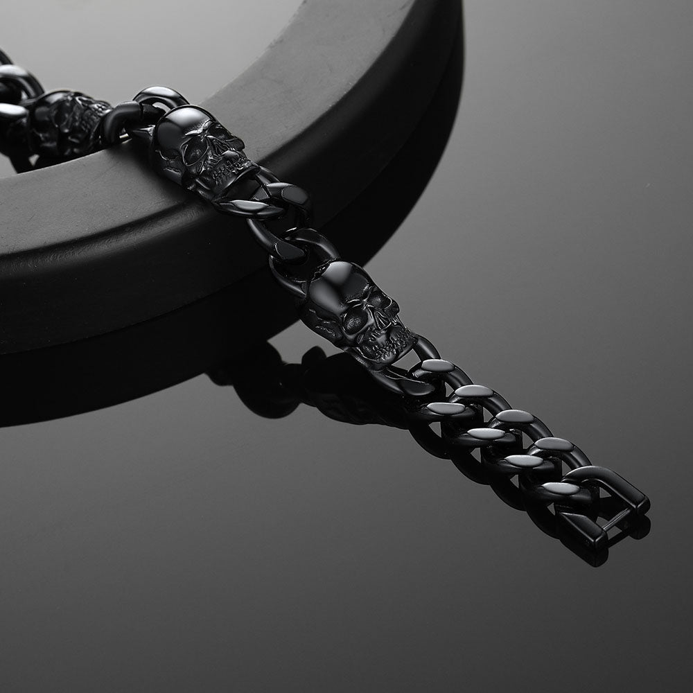 Gothic Skull Thick Cuban Chain Link Bracelet Halloween Gift for