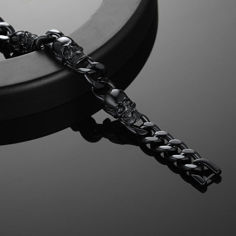 Gothic Skull Thick Cuban Chain Link Bracelet Halloween Gift for