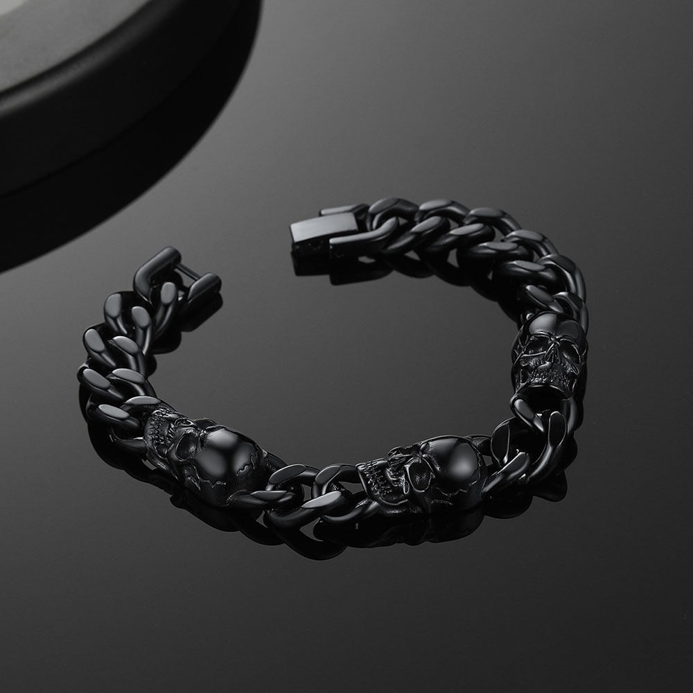 Gothic Skull Thick Cuban Chain Link Bracelet Halloween Gift for