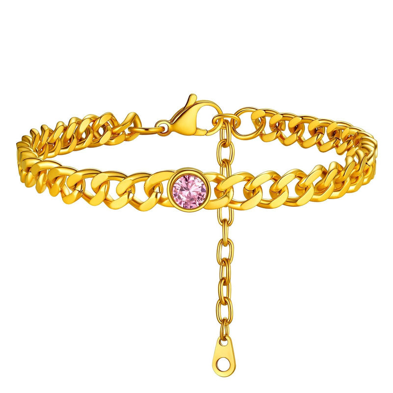 Personalized Birthstone Cuban Link Anklet for