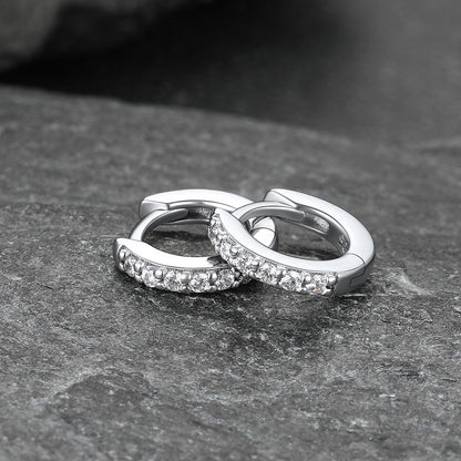 Sparkling Diamond Cartilage Huggie Hoop Earrings for in Sterling Silver