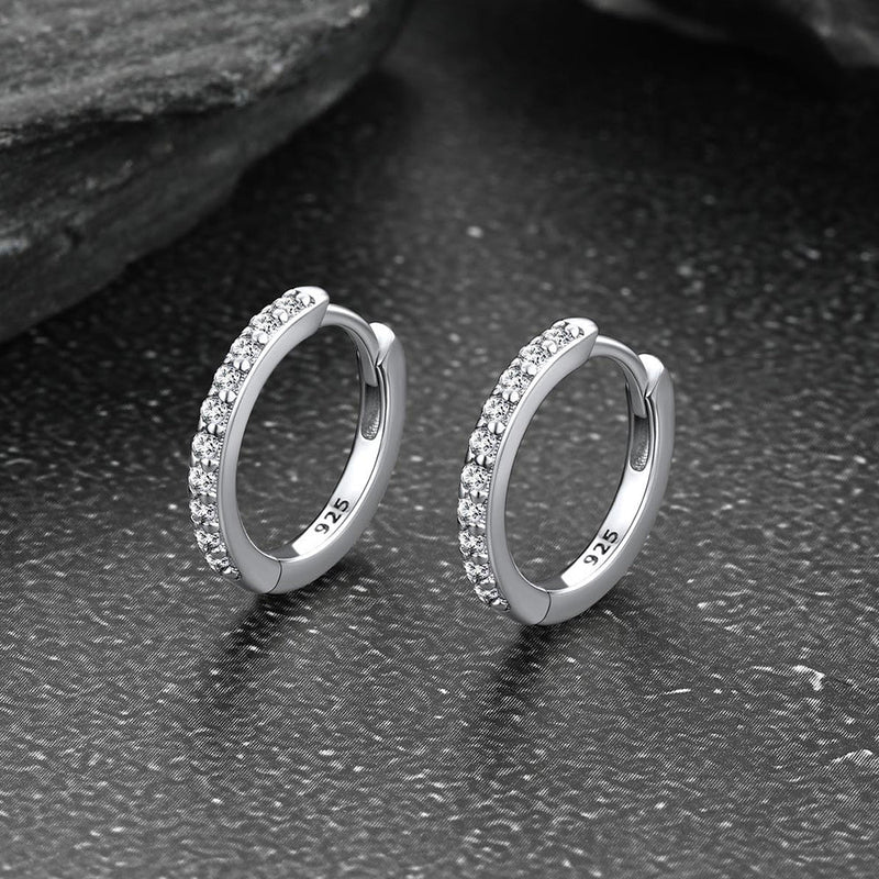 Sparkling Diamond Cartilage Huggie Hoop Earrings for in Sterling Silver
