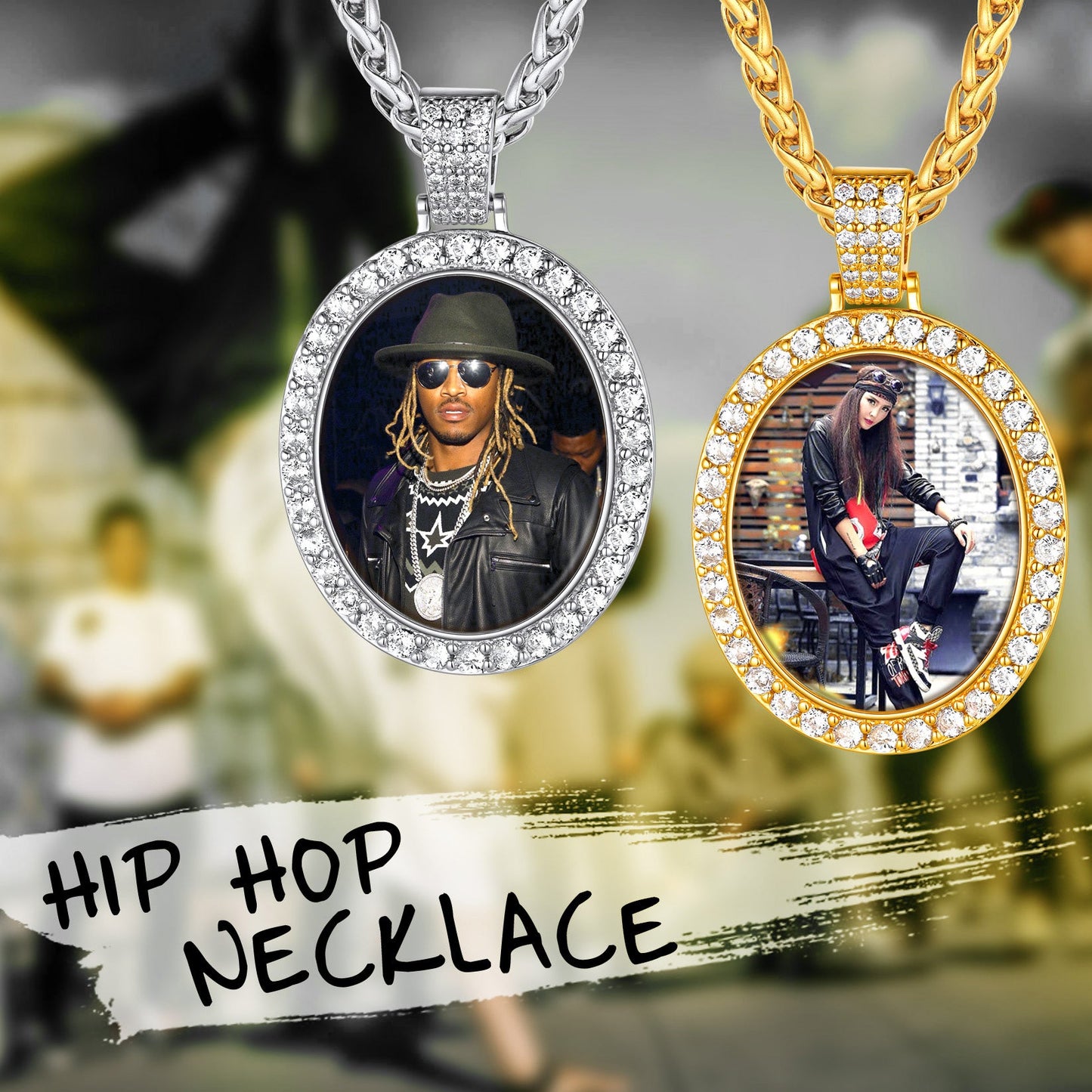Customized Oval Memorial Circle Picture Necklace With Photo for