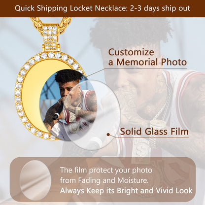 Customized Oval Memorial Circle Picture Necklace With Photo for