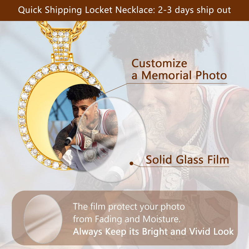 Customized Oval Memorial Circle Picture Necklace With Photo for