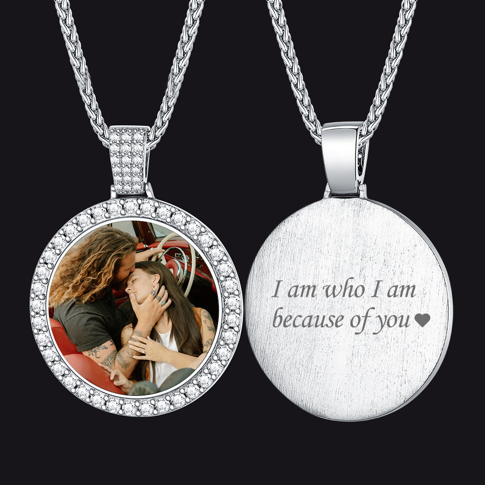 Customized Cubic Zircon Picture Circle Necklace Photo Pendant for