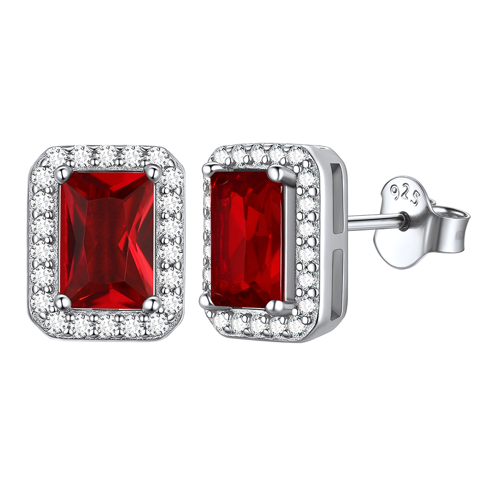 Silver Cubic Zirconia Square Cut Halo Stud Earrings for