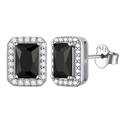 Silver Cubic Zirconia Square Cut Halo Stud Earrings for