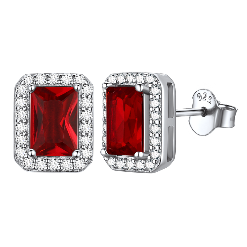 Silver Cubic Zirconia Square Cut Halo Stud Earrings for