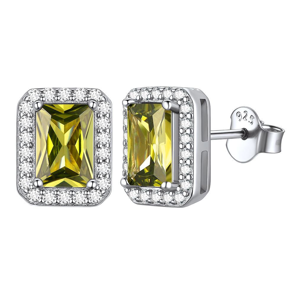 Silver Cubic Zirconia Square Cut Halo Stud Earrings for