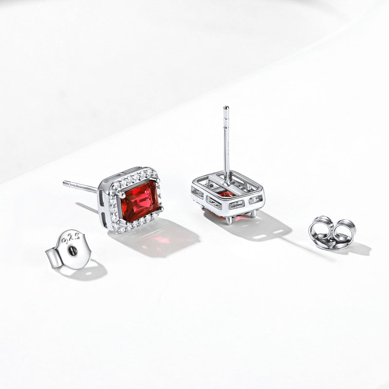 Silver Cubic Zirconia Square Cut Halo Stud Earrings for