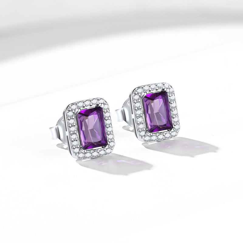 Silver Cubic Zirconia Square Cut Halo Stud Earrings for