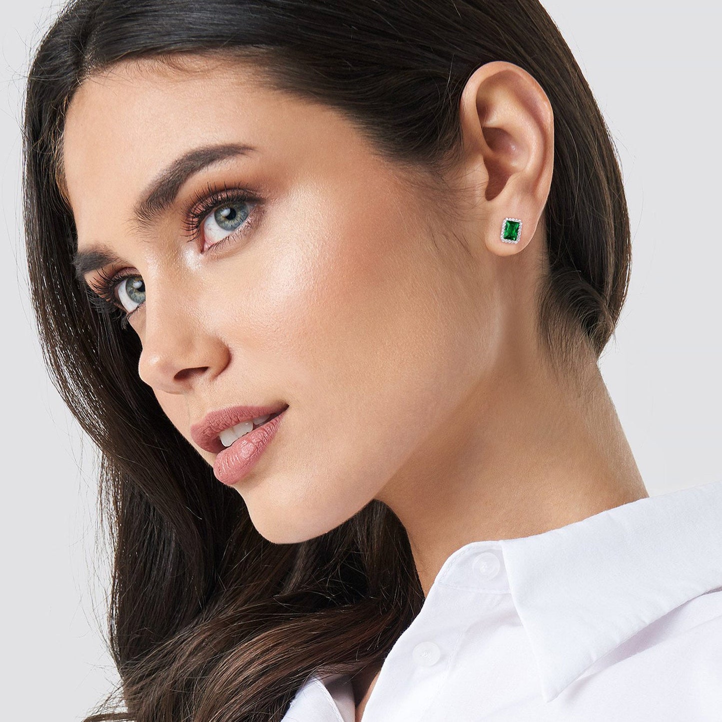Silver Cubic Zirconia Square Cut Halo Stud Earrings for