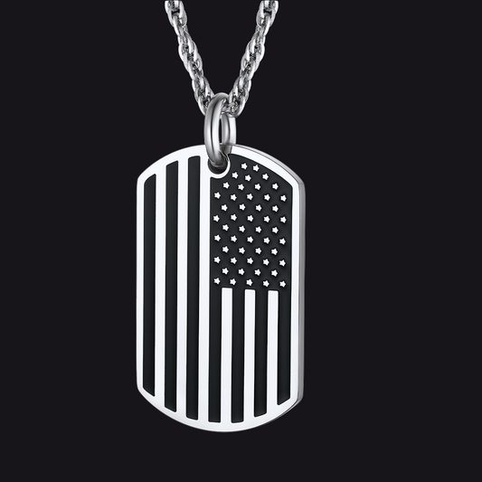 Engraved Patriotic American Flag Dog Tag Necklace for