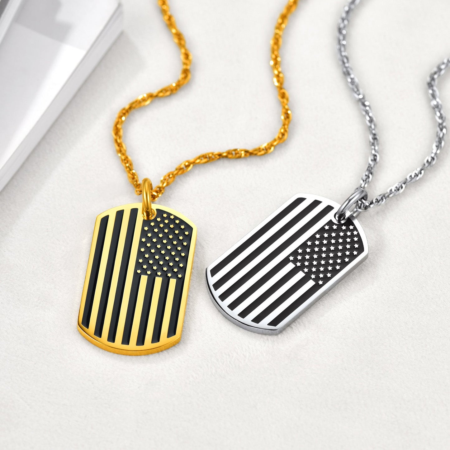 Engraved Patriotic American Flag Dog Tag Necklace for
