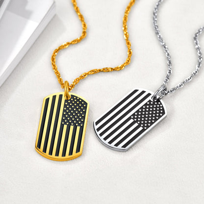 Engraved Patriotic American Flag Dog Tag Necklace for