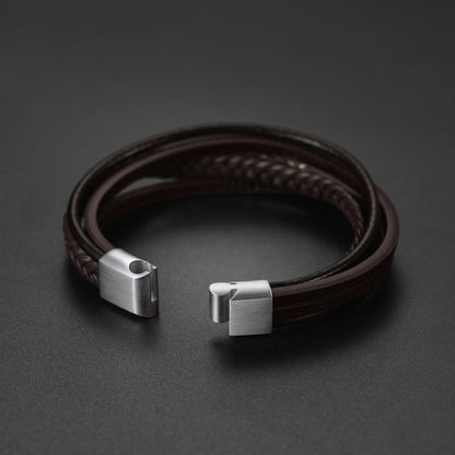 Custom Clasp Braided Leather Wristband Bracelet for Son Dad