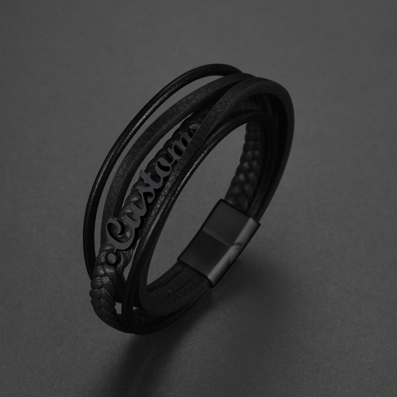 Custom Clasp Braided Leather Wristband Bracelet for Son Dad