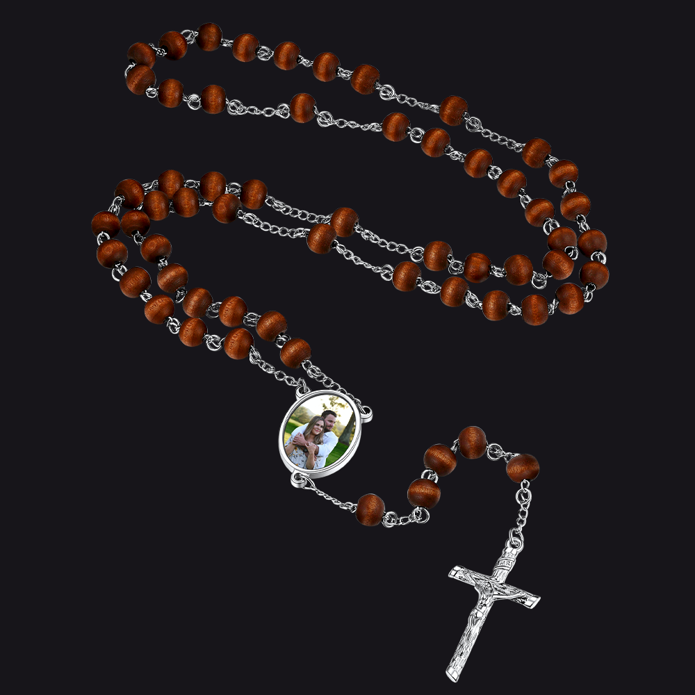 Custom Catholic Rosary Beads Necklace With Picture for