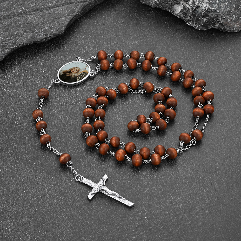 Custom Catholic Rosary Beads Necklace With Picture for