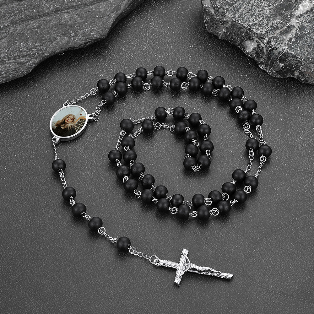 Custom Catholic Rosary Beads Necklace With Picture for