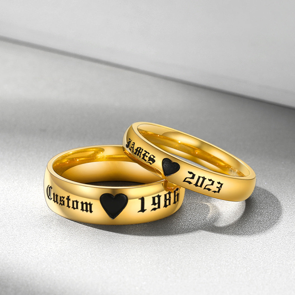 Custom Engraved Matching Promise Rings Set Gift for Couple