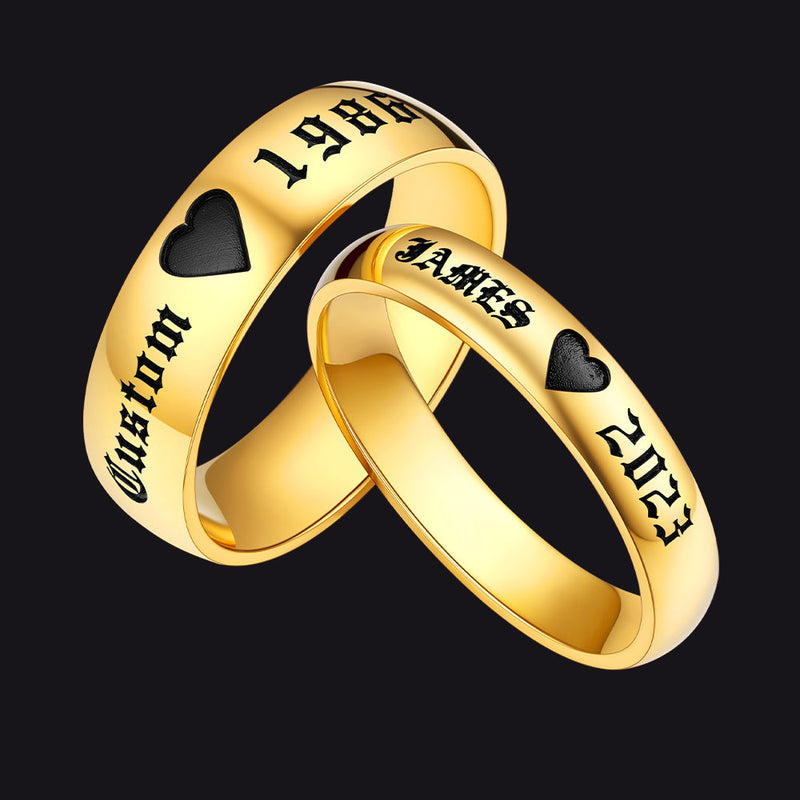 Custom Engraved Matching Promise Rings Set Gift for Couple