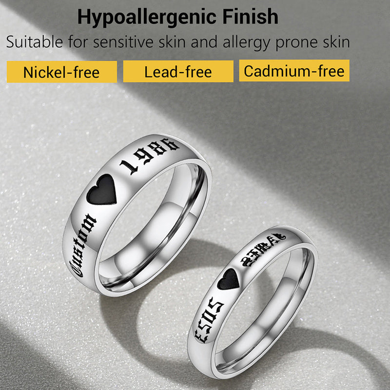 Custom Engraved Matching Promise Rings Set Gift for Couple