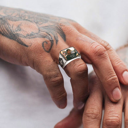 Customized Photo Signet Ring With Cross for