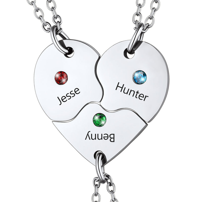 Custom Heart Matching Necklaces With Birthstone for Couple Best Friends
