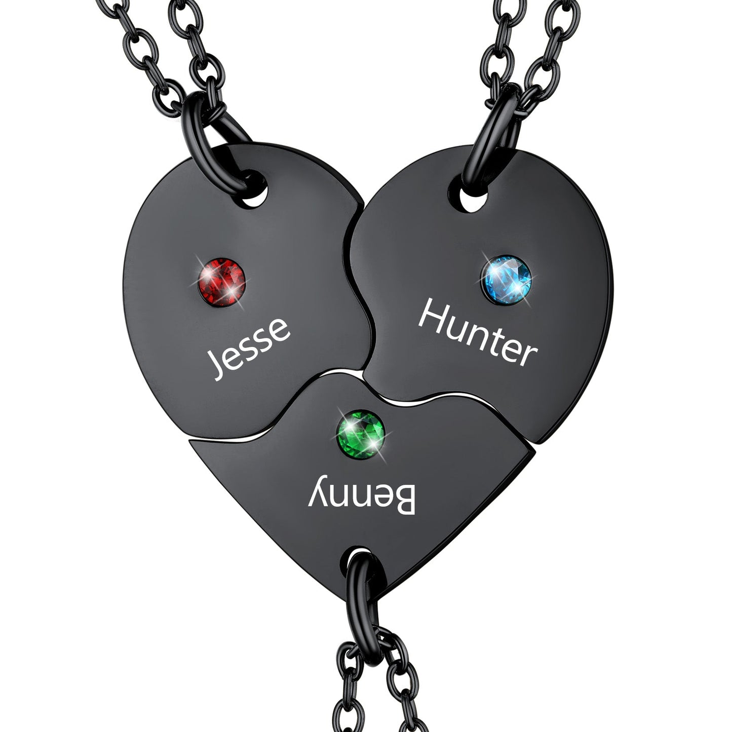 Custom Heart Matching Necklaces With Birthstone for Couple Best Friends
